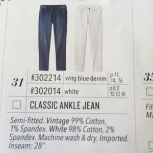 Jockey Classic Ankle Jean Size 14 only.